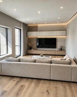 Finished modern living room created from garage conversion by Garage Conversion Pros