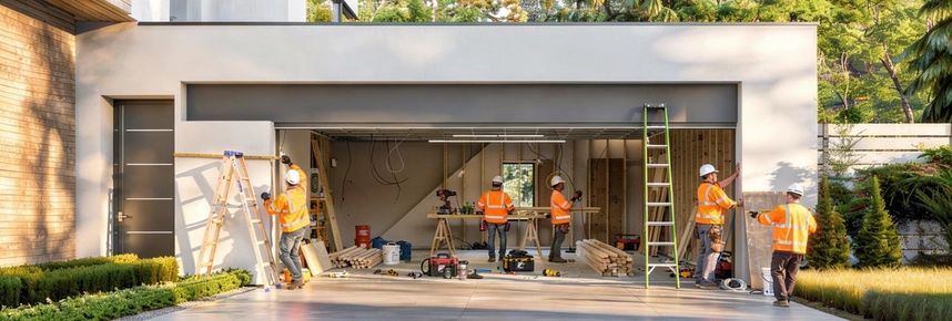 Attached garage renovation in progress by Garage Conversion Pros in Los Angeles